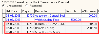 Bank Reconciliation Paper (greyed out G/L entries)