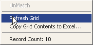 Bank Reconciliation window (left-hand pane, right click menu)