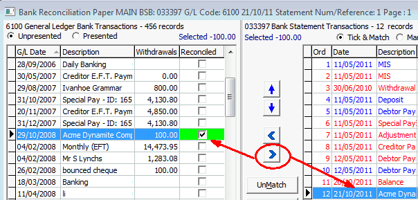 Bank Reconciliation window (cut down)
