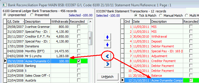Bank Reconciliation Paper (manually reconcile, using less than button)