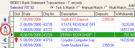 Bank Reconciliation window (move transaction down)