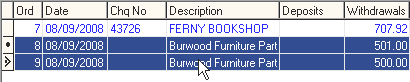 Bank Reconciliation window (right-hand pane)