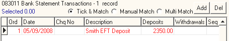 Bank Reconciliation window (NYBA transaction)