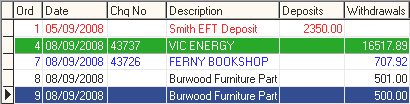 Bank Reconciliation window (right pane legend)