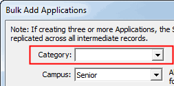 Bulk Add Applications (category field displayed)