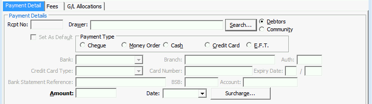 Cash Receipts Entry - Payment Detail tab (cutdown)