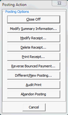 Posting Action window (Cash Receipts Entry)