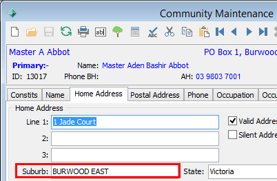 Community Maintenance - Home Address tab (cut down)