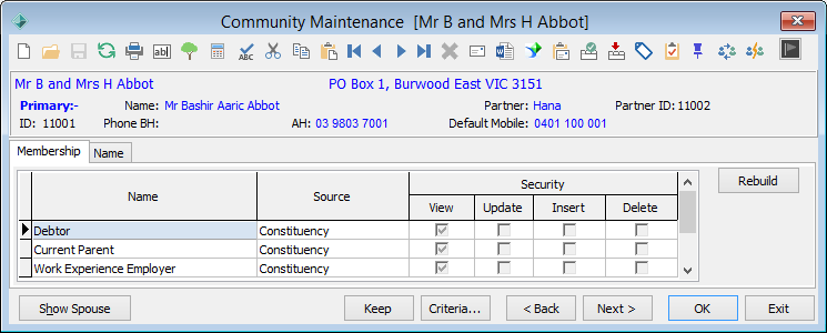 Community Maintenance - Membership tab