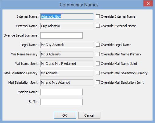 Community Names window