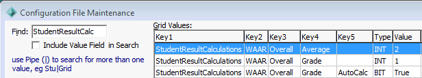 Configuration File Maintenance (StudentResultCalculations)