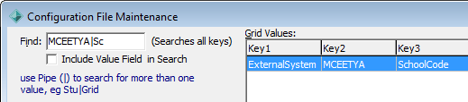 Configuration File Maintenance, MCEETYA,SchoolCode configuration setting (searching)