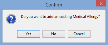 Confirm (Adding existing allergies)