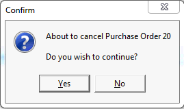 Confirm - About to cancel Purchase Order