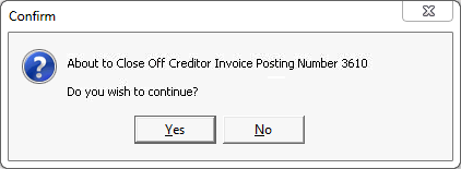 Confirm - about to close of creditor invoice posting number 3610