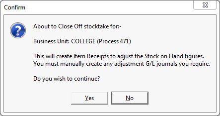 confirm - about to close off stocktake