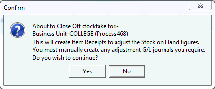 confirm - about to close off stocktake