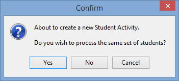 Confirm - About to create a new Student Activity
