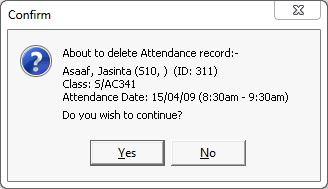 Confirm - About to delete attendance record