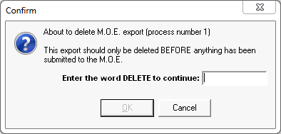 Confirm Delete - About to delete M.O.E. export (NZMOE)