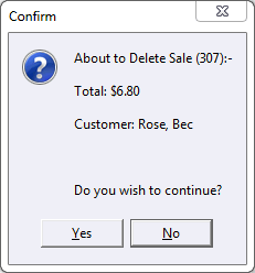 Confirm - about to delete sale