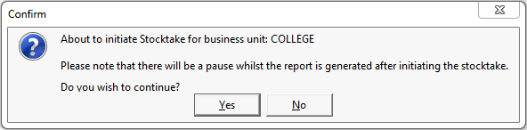 Confirm - about to intiate stocktake for business unit