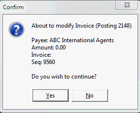 Confirm - About to modify Invoice window