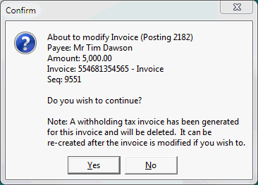 Confirm - About to modify invoice (modify creditor invoice with debtor charges)