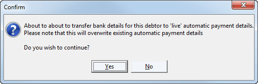 Confirm - About to transfer bank details for debtor