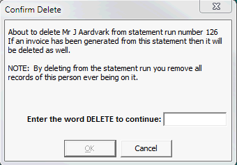 Confirm Delete - About to delete debtor from statement run