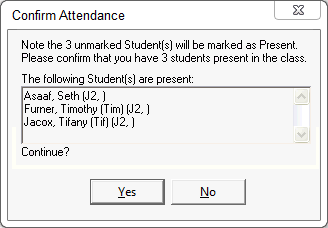 Confirm attendance - recording class attendances