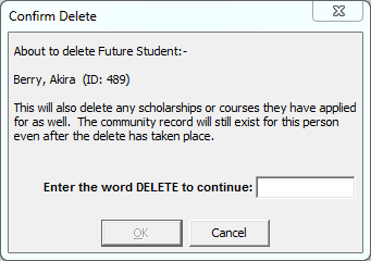 Confirm Delete - about to delete future student