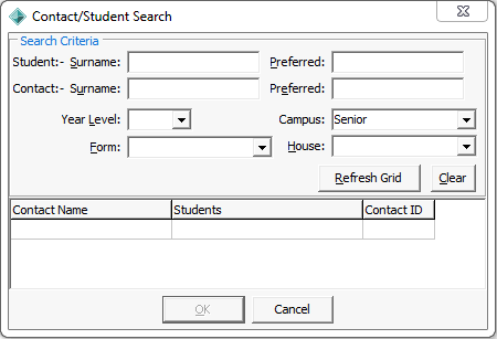 Contact student search window
