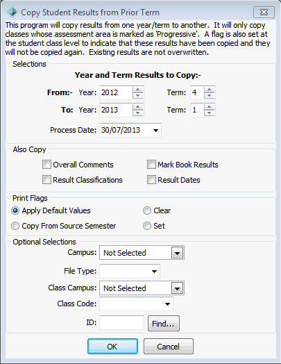 Copy Student Results from Prior Term window