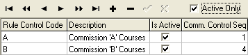 Course Agent Maintenance - Commission Control tab (Active field selected)