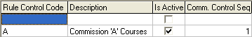 Course Agent Maintenance - Commission Control tab (grid, cut down)