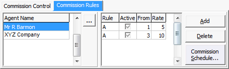 Course Agent Maintenance - Commission Rules tab (fields and buttons)
