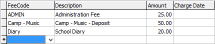 Course Details Maintenance - Charges tab (grid)