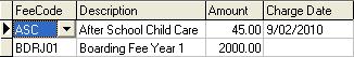 Course Details Maintenance - Charges tab (grid area, charge date)