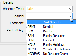 Create Absence Event window (Details area)