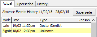 Create Absence Event - Actual tab
