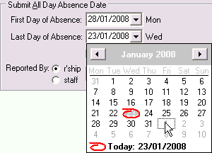 Create Absence Event - All Day Absence (populated, Submit All Day Absence Date region)
