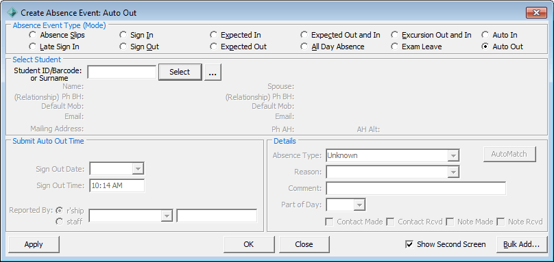 Create Absence Event - Auto Out