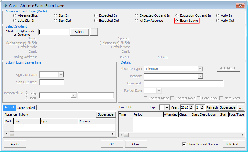 Create Absence Event - Exam Leave (area added)