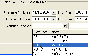 Create Absence Event - Excursion Out and In (Submit Excursion Out and In Time region)