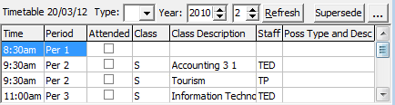 Create Absence Event window - Absences History and Timetable grids (cut down, removed Actual area)