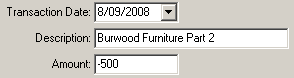Create Bank Statement Transaction window (cut down)
