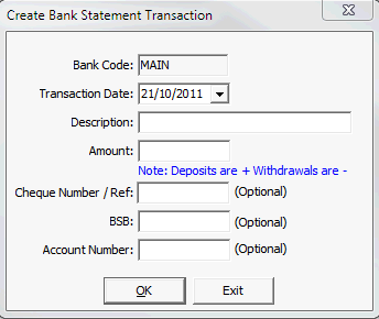 Create Bank Statement Transaction window