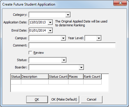 Create future student application window