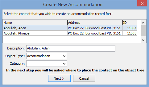 Create New Accommodation window